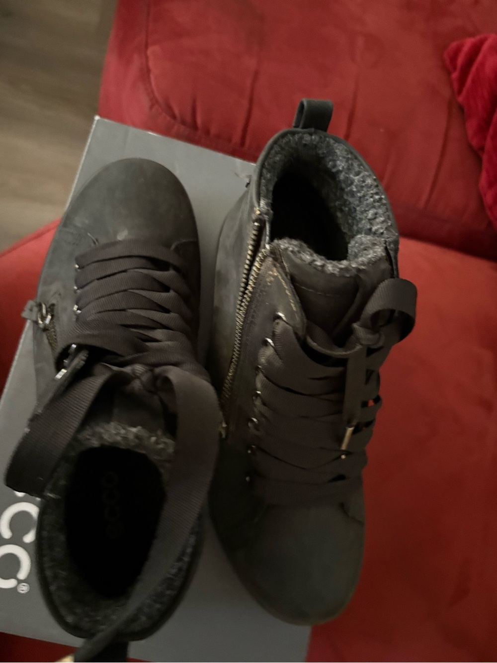 Ecco Women's Charcoal Lace-Up Sneakers with Side Zip